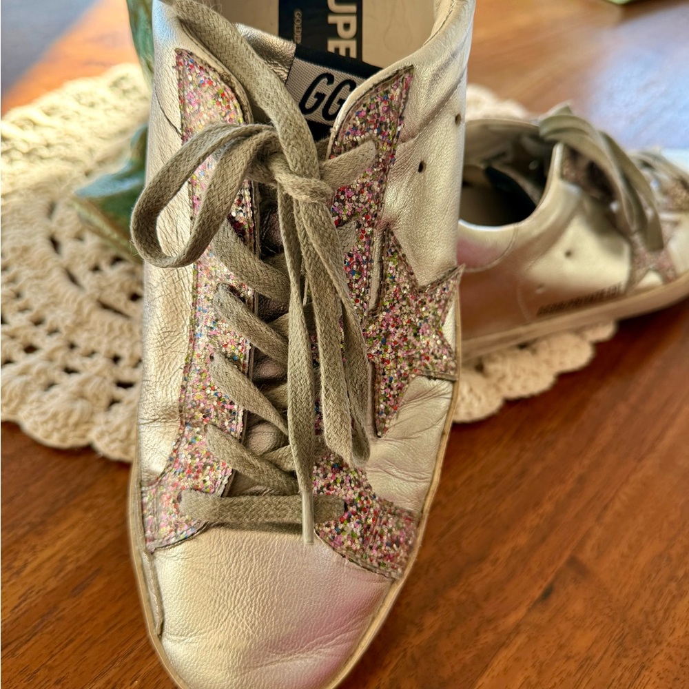Golden Goose 🪿 Silver with Multicolor Glitter Sneakers 👟 👟 Super⭐️⭐️ - Picture 11 of 16
